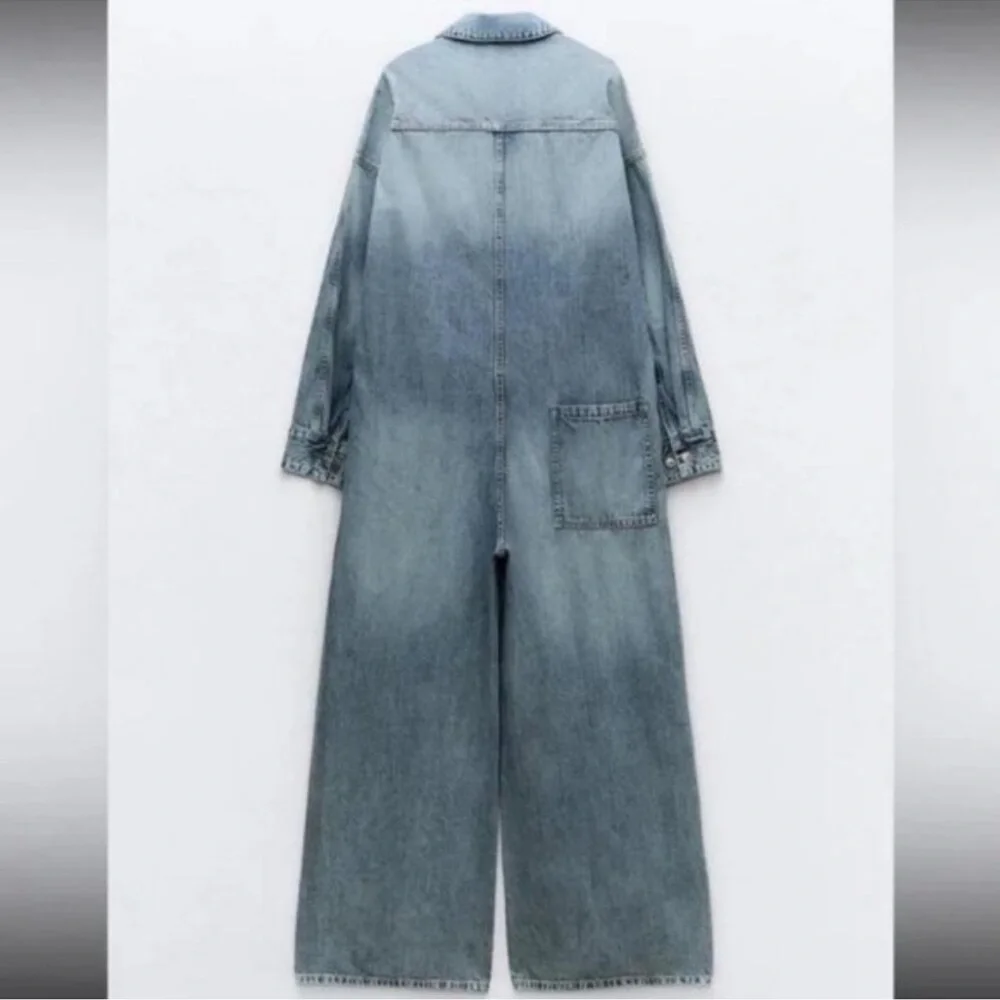 Zara Long Denim Jumpsuit TRF Denim Blue NWT - Picture 5 of 5